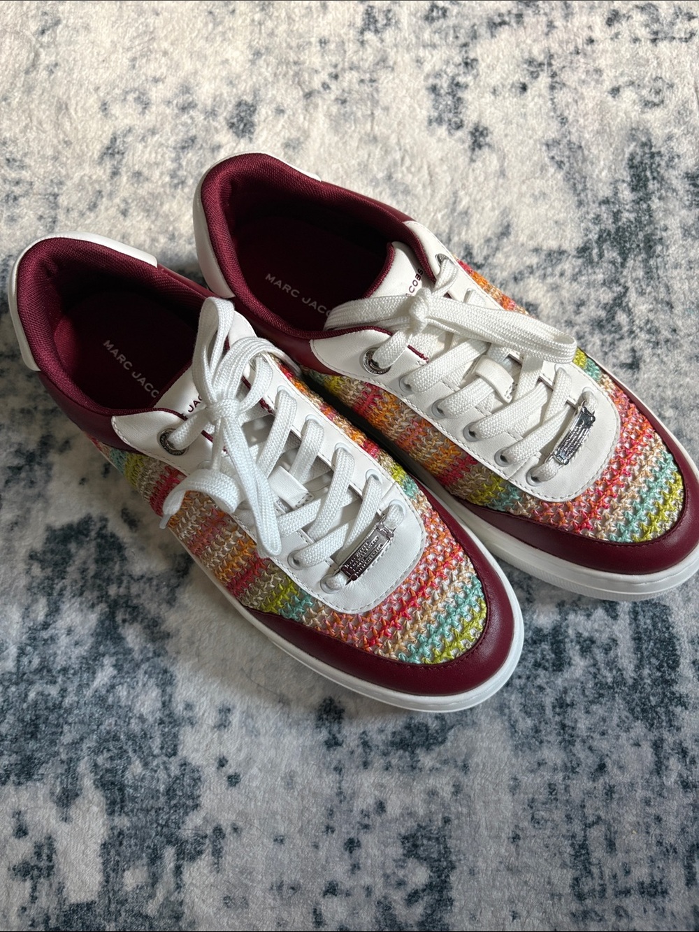 Marc Jacobs Rainbow Knit Sneakers with Burgundy Trim